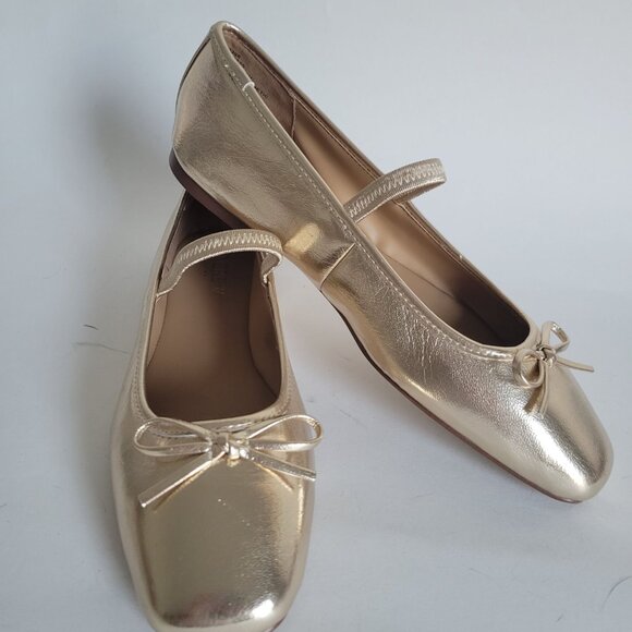 J. Crew Factory Golden Metallic ballet flat shoes size 9 Preppy Holiday party - Picture 1 of 10